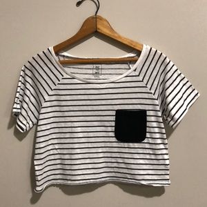 Me to We XS black and white striped crop top